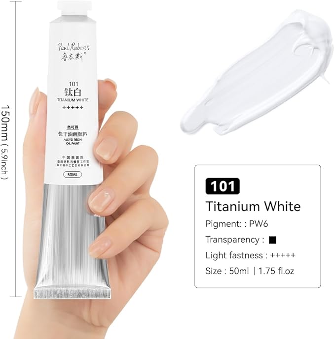 Paul Rubens Titanium White Oil Paint, 3 * 50ml Oil Colors with High Saturation, Large Capacity Tubes, Faster Drying Time with Creamy Texture and Consistency for Artists, Students, Beginners
