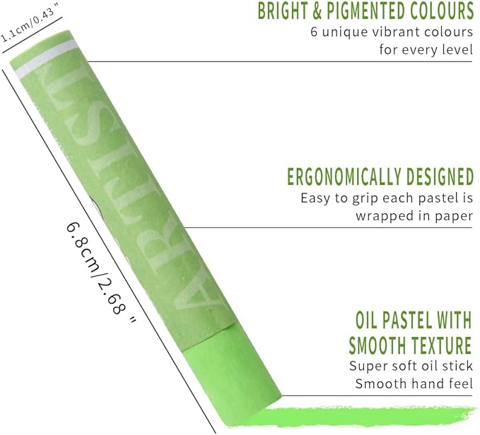 Mifuner Soft Oil Pastels Set (6 Sticks,6 Colors),Colors Heavy Oil Pastels Vibrant and Creamy,Pastel Art Supplies for Artists,Gallery Oil Painting Stick Adult Art Drawing. Green