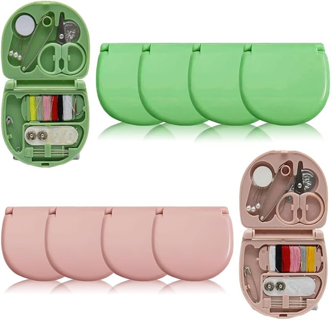 Reroon 8 Pack Mini Travel Sewing Kit for Adult & Kid | Portable Sewing Box Kit Bulk | Small Emergency Repair Set with Thread Scissors Needle for Travel, Beginner DIY Handcraft | Pink + Green