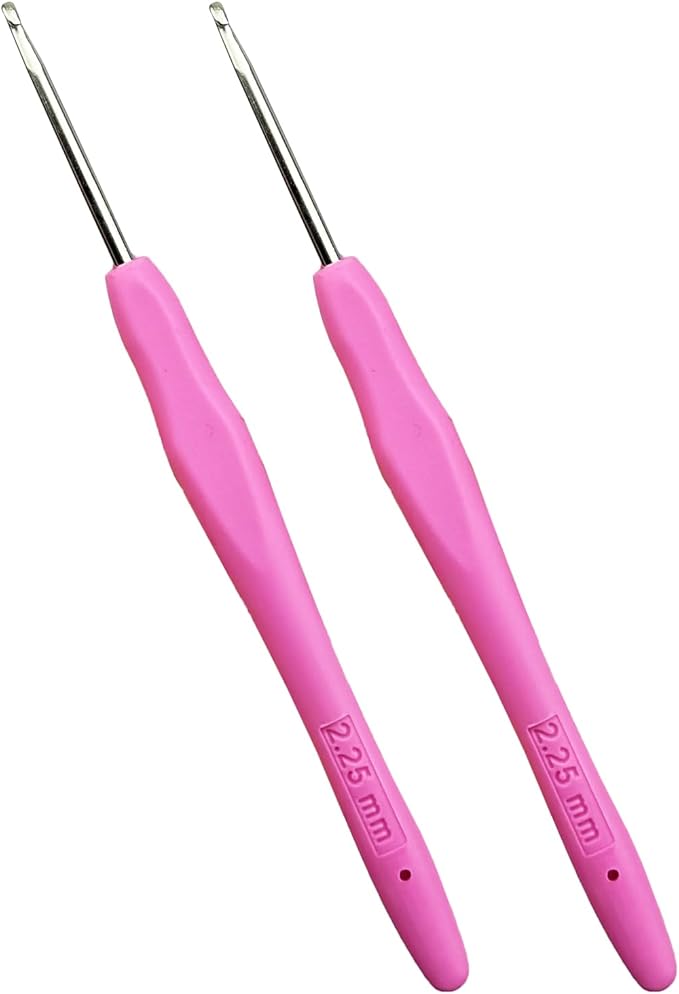 Mdoker 2PCS Small Size Crochet Hook Ergonomic Handle Crochet Hook Needles for Arthritic Hands,Thread Crochet Steel Lace Hooks Size 2.25mm