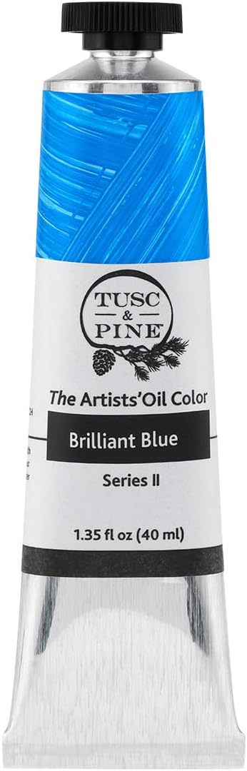 Tusc & Pine Artist Oil Paint - Brilliant Blue, 40 ml, Non-Yellowing, Rich & Creamy Consistency, Maximum Pigment Load, Small Batch Milled Oil Paints Made in the USA for Professional Artists