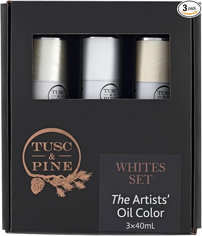 Tusc & Pine Artist Oil Paint - Whites, Set of 3 40 ml, Non-Yellowing, Rich & Creamy Consistency, Maximum Pigment Load, Small Batch Milled Oil Paints Made in the USA for Professional Artists