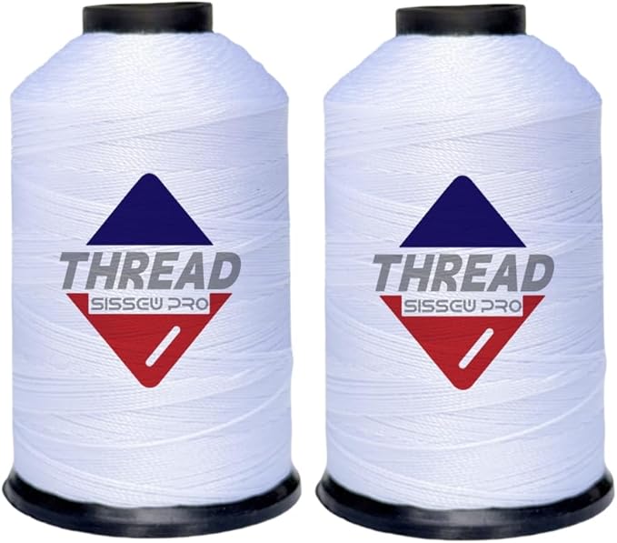 Sissewpro 1oz 375 yds Each 2 Pack Tex70 Bonded Nylon Thread 69 Upholstery Thread Heavy Duty Threads for Leather Sewing Machine, Beading, Hair Weaving, Denim, Canvas,Webbings 2oz Total（2, White）