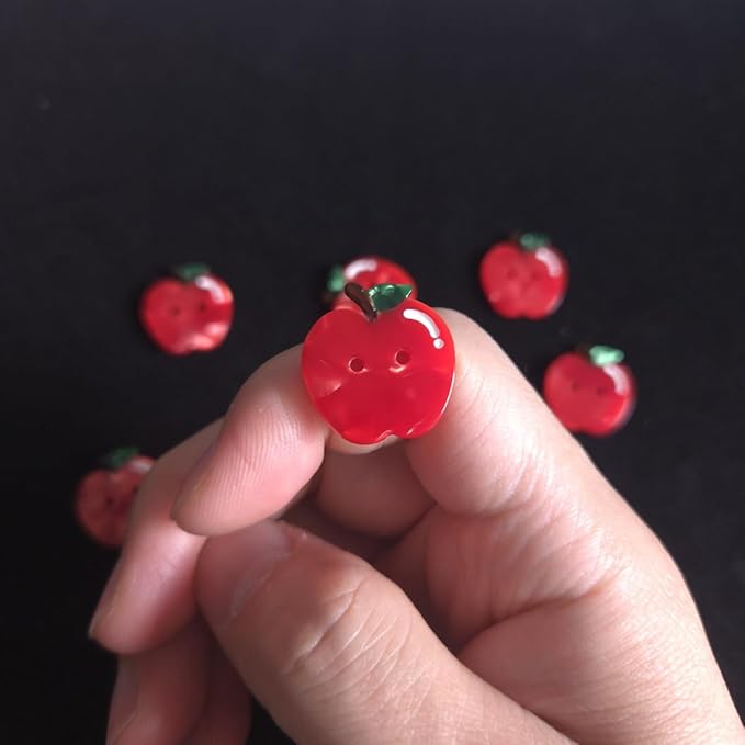 Cute Red Apple Buttons for Crafts,Acetate Button for Clothes,Cute Buttons for Sewing,Button Bulk,Pack of 6