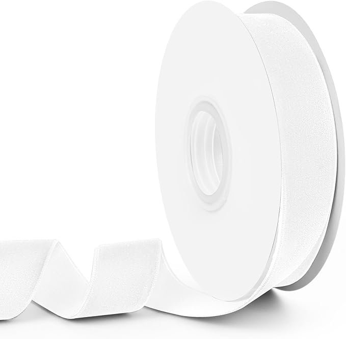 White Velvet Ribbon, 1 inch 10 Yards Vintage Velvet Ribbons Perfect for Christmas Tree Ornaments, Gift Wrapping, Wedding Decoration, Bows, Sewing, Crafts, Wreath and More