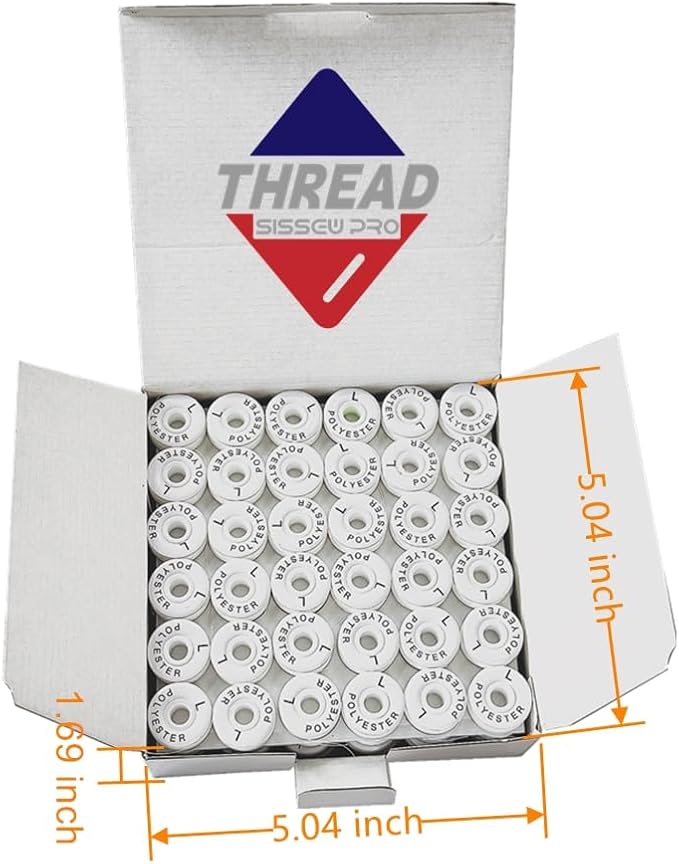 Sissewpro Cardboard Prewound Bobbin L, 75D/2(60WT SA155 Size 9.4) Embroidery Sewing Machine Bobbins Thread for Brother Babylock Singer Ricoma, 144pcs White Pack
