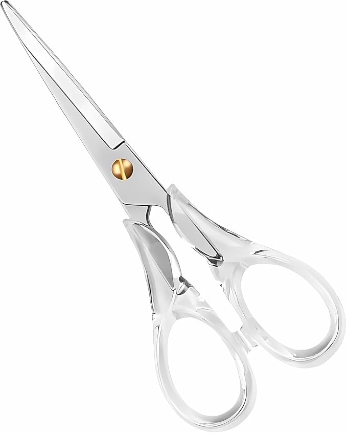 Craft Scissors with Stainless Steel Blade and Transparent Acrylic Handle, All Purpose Scissor for Office, School, Home, Fabric Shears, Tijeras （Transprent-6.3")