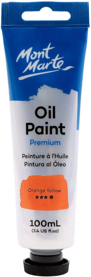 Mont Marte Oil Paint Premium, 3.4 US fl.oz (100ml) Tube, Orange Yellow, Heavy Body Paint, Artist Quality, Good Coverage, Excellent Tinting Strength, Ideal for Painting Canvas