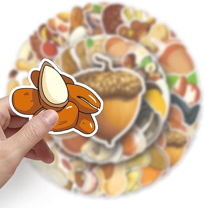 Nuts(Peanut Pecan Melon Seed) Stickers Vinyl Stickers for Kids Boys Girls|50 Pcs|Popular Stickers for Laptop Water Bottle Hydroflask Luggage Bike Computer Phone Tablet,Cartoon Waterproof Decals(Nuts)