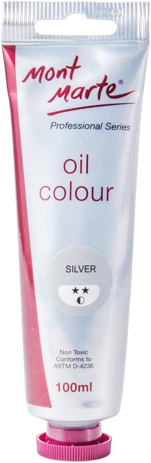 Mont Marte Oil Paint Premium, 3.4 US fl.oz (100ml) Tube, Silver, Heavy Body Paint, Artist Quality, Good Coverage, Excellent Tinting Strength, Ideal for Painting Canvas