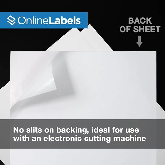 White Gloss Sticker Paper - 8.5 x 11 Full Sheet Label - for Cutting Machines, Scissors - Permanent - No Backslit - 25 Sheets - Inkjet Printers - Online Labels