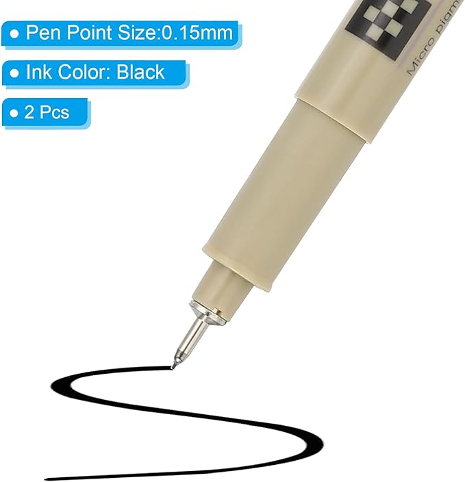 PATIKIL Micro Pen Fineliner Pens, 2Pcs 0.15mm Fine Point Drawing Pens Waterproof for Archival Artist Calligraphy Illustration Journaling Sketch, Black