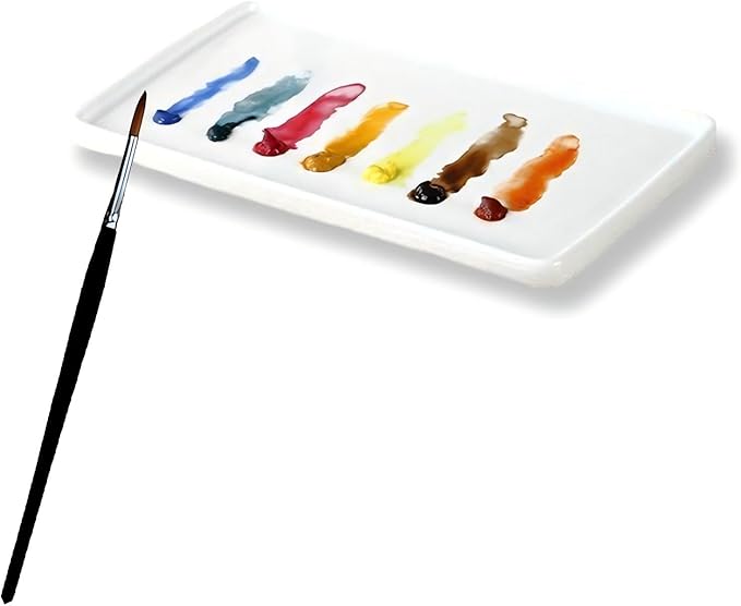 Porcelain Watercolor Palette, Ceramic Artist Paint Palette, Watercolor Mixing Tray for Watercolor Gouache Acrylic Oil Painting (10 * 4.7'' Rectangle)