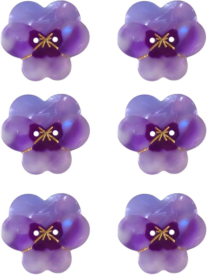 Purple Pansy Shaped Buttons for Crafts,Acetate Button for Clothes,Buttons for Sewing,Button Bulk,Pack of 6
