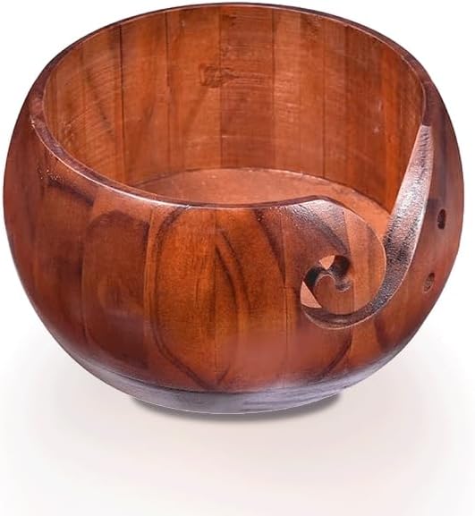 HONEYSEW Wooden Yarn Bowl, Knitting Yarn Bowl with Holes Storage Handmade to Prevent Slipping, Perfect Yarn Bowl for Crocheting and Knitting 6" x 3"