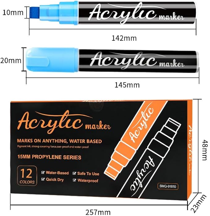 VIANZE Jumbo 12Colors Markers, Acrylic Paint Pens, 10mm Felt Tip Jumbo Poster Markers,Waterproof and Permanent Paint Pens, for Rock Wood, Fabric, Ceramic,Posters Art Paintings