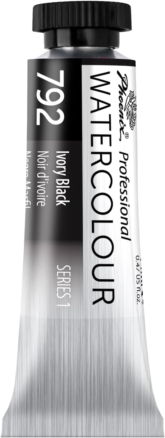 PHOENIX Professional Watercolor Paint Single Tube - 0.47 Fl Oz / 14ml - Ivory Black