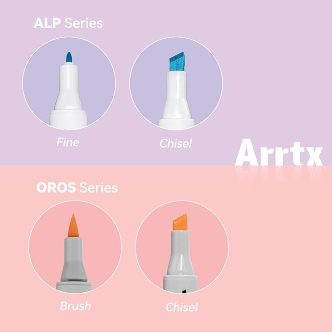 Arrtx Pastel Markers Oros 66 Colors, Oros Dual Tip(Brush & Chisel) Sketch Art Markers for Artist Adult,for Sketching, Coloring, Calligraphy,Drawing