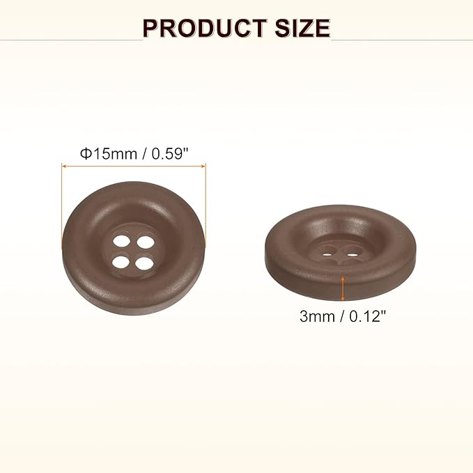 HARFINGTON 50pcs Sewing Button 15mm (5/8 Inch) 4 Holes Resin Thickened Round Crafting Replacement Buttons for Clothing DIY Crafts Decoration, Dark Brown