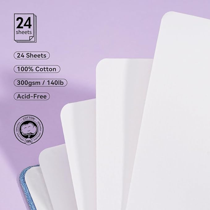Lightwish Square Watercolor Journal,100% Cotton,300gsm/140lb,Acid-Free,24 Sheets Hot Press Watecolor Paper Sketchbook for Artists Adults Students,4.7 * 4.7 Inches