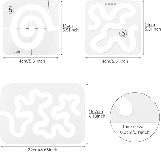 3 Pcs Acrylic Free Motion Quilting Rulers and Templates Set for Machine Quilting/DIY Quilting & Patchwork (3)