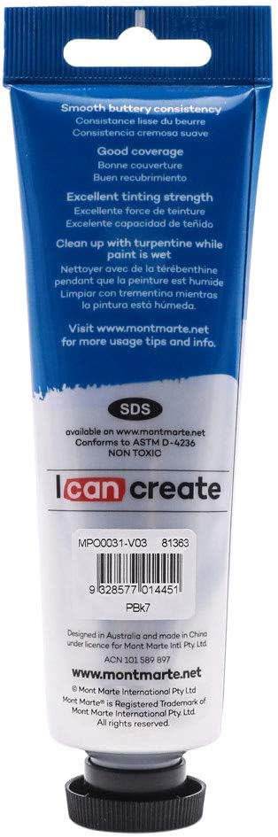 Mont Marte Oil Paint Premium, 3.4 US fl.oz (100ml) Tube, Ivory Black, Heavy Body Paint, Artist Quality, Good Coverage, Excellent Tinting Strength, Ideal for Painting Canvas
