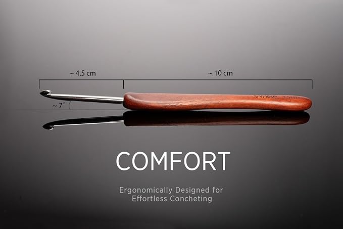 SEVENSUN Mimosa Crochet Hooks Set 5 Pack of 2.5mm 3.5mm 4.5mm 5.5mm 6.5mm Crochet Hook, Hand Polished Ergonomic Crochet Hooks, Stainless Steel Crochet Hook, Wood Handle