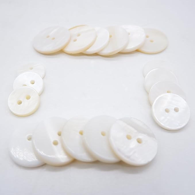 60PCS White Genuine Mother of Pearl Buttons Set, Natural Shell Buttons for DIY Sewing Crafts, Clothes, Blazer, Shirts, Suits (12.5mm/15mm/18mm/20mm, 2 Holes)