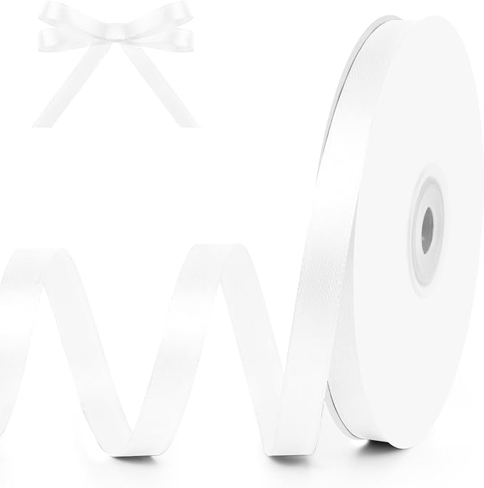 KMER LIFE 3/8" Wide x 50 Yards White Single Faced Polyester Satin Ribbon - Perfect for Wedding Decor, Wreaths, Crafts, Gift Wrapping & Other Projects