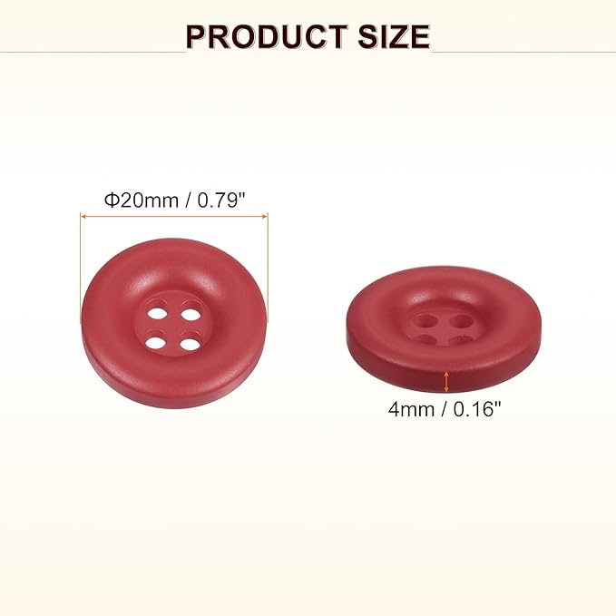 HARFINGTON 50pcs Sewing Button 20mm (3/4 Inch) 4 Holes Resin Thickened Round Crafting Replacement Buttons for Clothing DIY Crafts Decoration, Bright Red