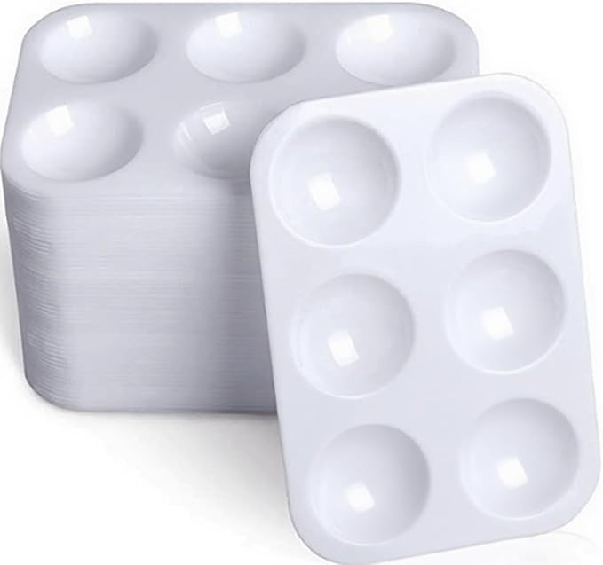 Haploon 150 Pcs White Plastic Art Paint Tray Palettes, 6 Well Rectangular Watercolor Palette Tray, Craft Paint Trays Finger Painting Tray Paint Palettes for DIY Art Painting Watercolor Craft