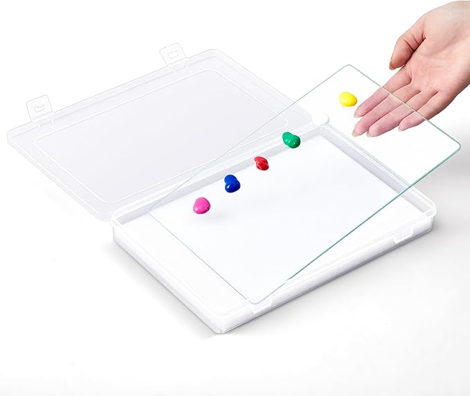 Nuanchu 2 Pcs Handy Glass Oil Paint Palette Included Airtight Stay Wet Palette Container and Tempered Glass, Keeps Paint Fresh, Ideal for Travel (10.24 x 6.8 Inches,Clear)