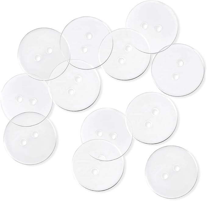 3/4" Clear Sewing Buttons 2 Hole Pack of 100 Transparent Buttons for Sewing 30L Crafts Replacement 0.75 inch (19mm) Glossy Round Button Bulk Large Plastic Buttons for Dress Pants Shirt Skirt Blouse