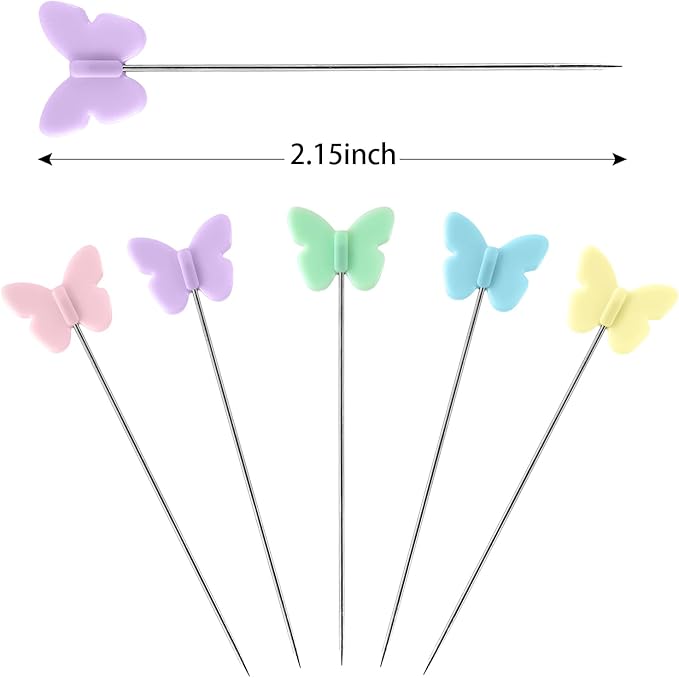 200 Pcs Colored Sewing Pins Flat Head Straight Pins with Storage Box, Butterfly Quilting Pin for Fabric Dressmaker DIY Craft and Decoration