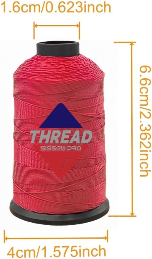 Sissewpro 1oz 375 yds Each 2 Pack Tex70 Bonded Nylon Thread 69 Upholstery Thread Heavy Duty Threads for Leather Sewing Machine, Beading, Hair Weaving, Denim, Canvas,Webbings 2oz Total（2, Red）