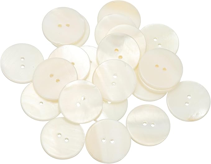 uxcell 21Pcs Natural Shell Button, 2 Hole 25mm Round Mother of Pearl Buttons for Shirt Coats Suits Jackets Jeans Skirts DIY Sewing Crafts, White