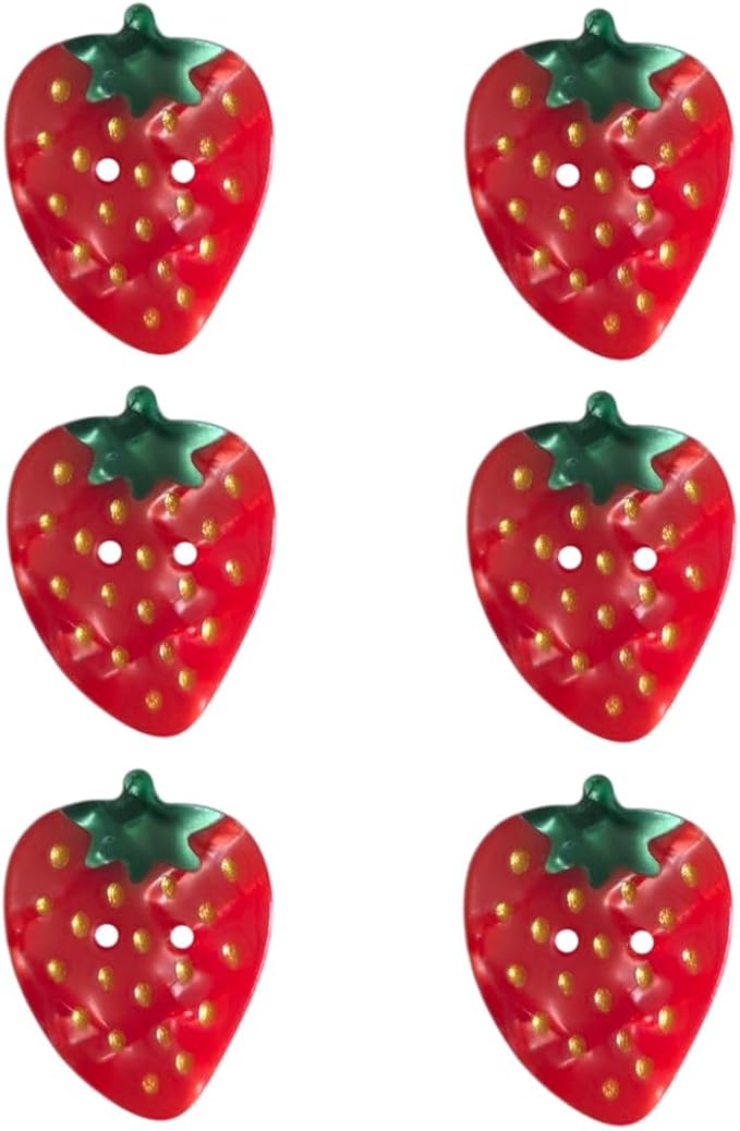 Novelty Red Strawberry Shaped Buttons for Crafts,Acetate Button for Clothes,Buttons for Sewing,Button Bulk,Pack of 6