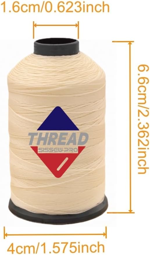 Sissewpro 1oz 375 yds Each 2 Pack Tex70 Bonded Nylon Thread 69 Upholstery Thread Heavy Duty Threads for Leather Sewing Machine, Beading, Hair Weaving, Denim, Canvas,Webbings 2oz Total（2, Natural）