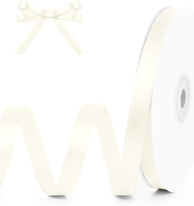 KMER LIFE 3/8/ Wide x 50 Yards Ivory Single Faced Polyester Satin Ribbon, Ivory Satin Ribbon Perfect for Wedding Decor, Wreath, Crafts, Gift Wrapping & Other Projects (Ivory)