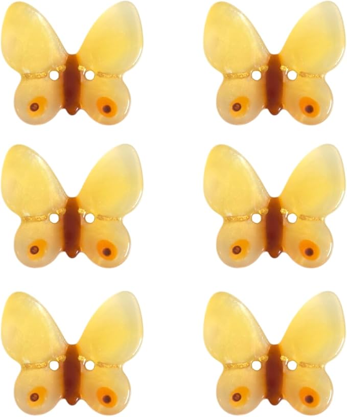 Novelty Yellow Butterfly Shaped Buttons for Crafts,Acetate Button for Clothes,Buttons for Sewing,Button Bulk,Pack of 6