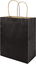 bagmad 50 Pack Medium 8x4.75x10 Inch Black Gift Paper Bags with Handles Bulk, Kraft Bags, Craft Grocery Shopping Retail Party Favors Wedding Business Sacks (Black, 50pcs)