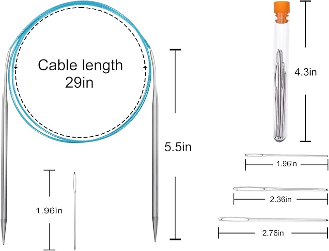 Size 4/3.5mm Circular Knitting Needles,40 Inch/100cm Knitting Needles for Beginners,Metal Round Knitting Needle Set with 9 Yarn Needle (Blue, 40-inch-US-4(3.5mm))