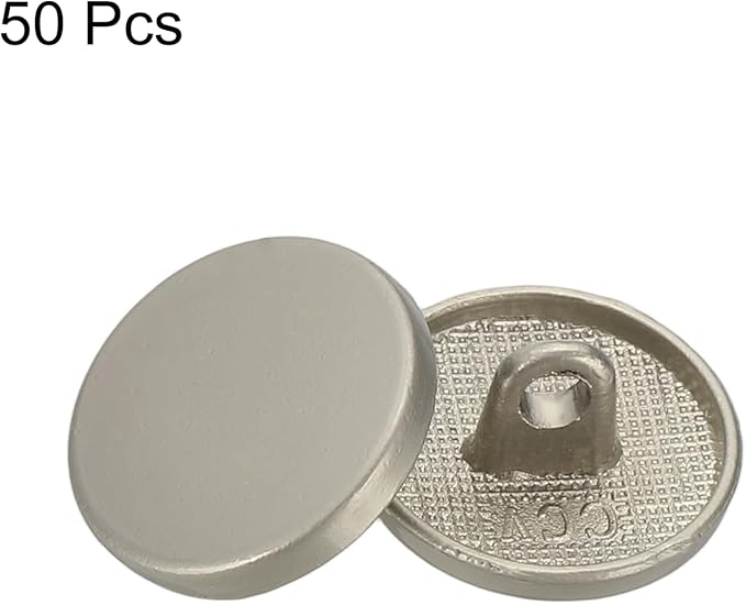 HARFINGTON 50pcs 24L Metal Round Flat Sewing Buttons 15mm Alloy Shank Craft Replacement Button for Men Women Suit Woolen Coat Shirt Trousers Sewing Crafts, Grey