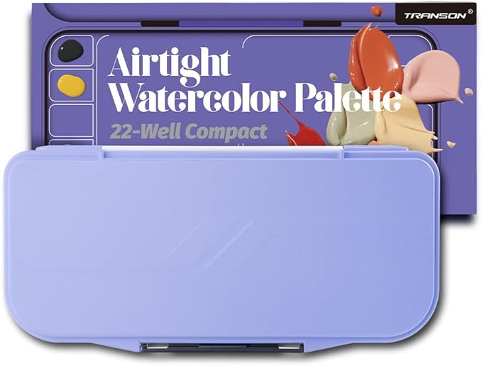 Transon Watercolor Palette Folding with Lid 18wells 2 Mixing Areas and 1 Large Mixing Tray Also for Gouache Acrylic Paint Palette Purple Color