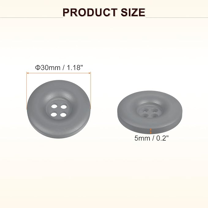 HARFINGTON 50pcs Sewing Button 30mm (1-3/16 Inch) 4 Holes Resin Thickened Round Crafting Replacement Buttons for Clothing DIY Crafts Decoration, Gray