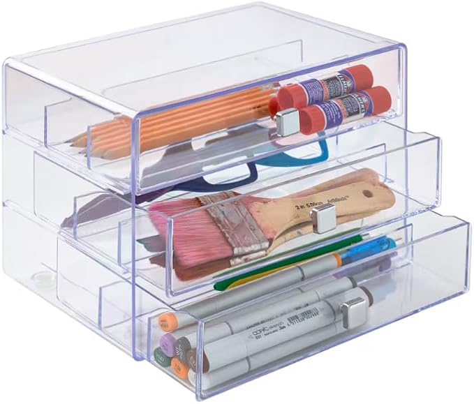 Simply Tidy Three Drawer Washi Tape Storage Keeper - Organize Arts & Crafts, Embellishments, Washi Tape, Jewelry - Clear, 1 Pack