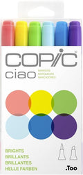 Copic Ciao, Alcohol Markers, 6 Colors Dual Brush Tip Art Marker for Adults/Teen Artists & Creators, Permanent Blendable Sketch Markers for Coloring Drawing & Illustration Art - Bright Color Set