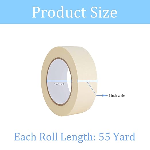 Lazybug studio Masking Tape 1 inch 6 Pack, Adhesive Painting Tape Bulk for General Purpose Use, 1 inch x 55 Yards x 6 Rolls, 330 Yards in Total …
