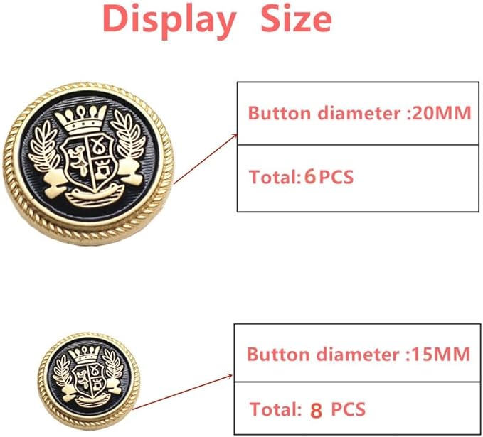 14 Pieces Black Gold Metal Blazer Button Set 15mm 20mm for Blazers, Suits, Sport Coats, Uniform, Jackets (MBM22)