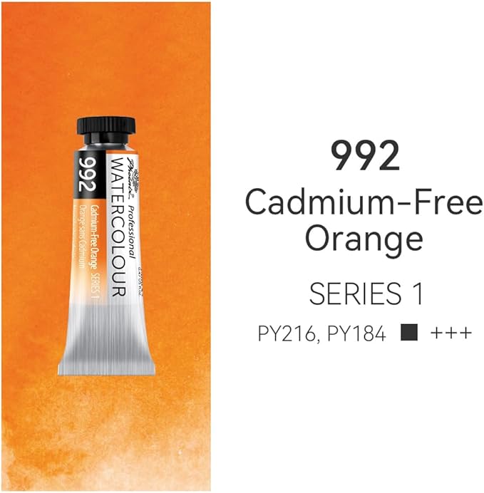 PHOENIX Professional Watercolor Paint Single Tube - 0.47 Fl Oz / 14ml - Cadmium-Free Orange
